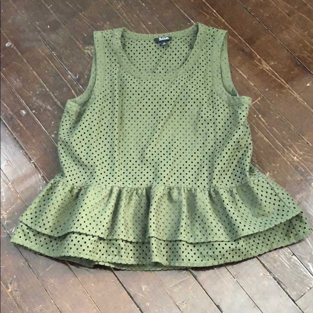 Ana Womens Peplum Top Olive Sz M NWOT